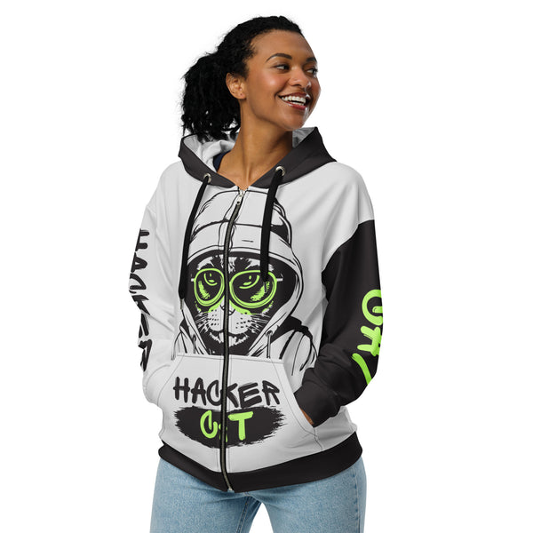 Zip-Hoodie Allover-Print - Hacker Cat ein Produkt von SCHIETKRAM