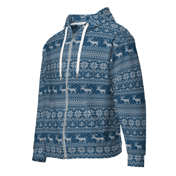 Zip-Hoodie Allover-Print - Weihnachten Strick blue ein Produkt von SCHIETKRAM