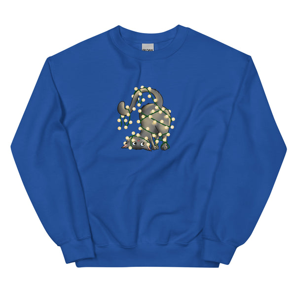 Sweatshirt - Weihnachts-Katze Lichterkette by Wanderkraehe ein Produkt von SCHIETKRAM