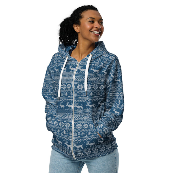 Zip-Hoodie Allover-Print - Weihnachten Strick blue ein Produkt von SCHIETKRAM