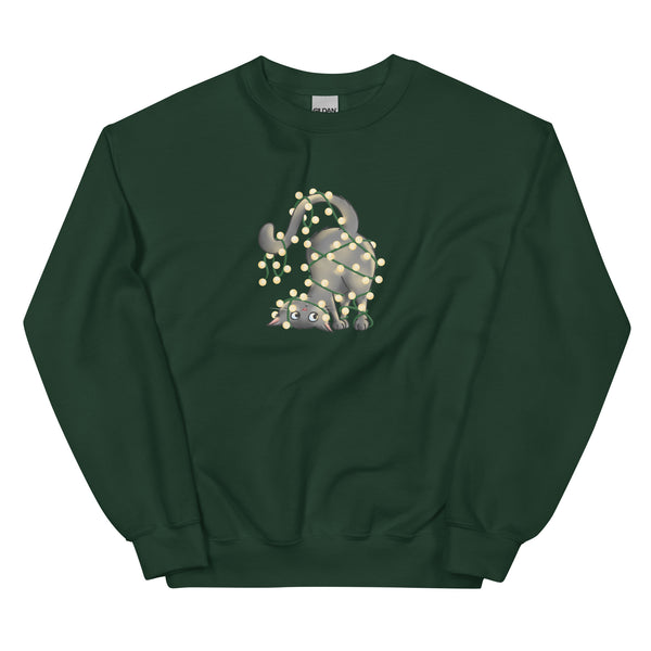 Sweatshirt - Weihnachts-Katze Lichterkette by Wanderkraehe ein Produkt von SCHIETKRAM