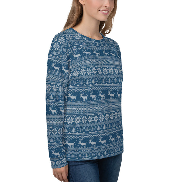 Allover Print Sweatshirt -Weihnachten Strick blue ein Produkt von SCHIETKRAM