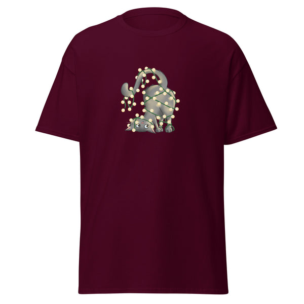 T-Shirt Classic - Weihnachts-Katze Lichterkette by Wanderkraehe Maroon ein Produkt von SCHIETKRAM
