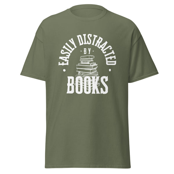 T-Shirt Classic - Easily Distracted by Books white Military Green ein Produkt von SCHIETKRAM