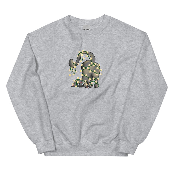 Sweatshirt - Weihnachts-Katze Lichterkette by Wanderkraehe Sport Grey ein Produkt von SCHIETKRAM