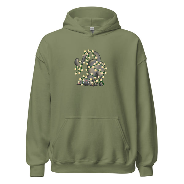 Hoodie Classic - Weihnachts-Katze Lichterkette by Wanderkraehe Military Green ein Produkt von SCHIETKRAM