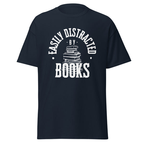 T-Shirt Classic - Easily Distracted by Books white Navy ein Produkt von SCHIETKRAM