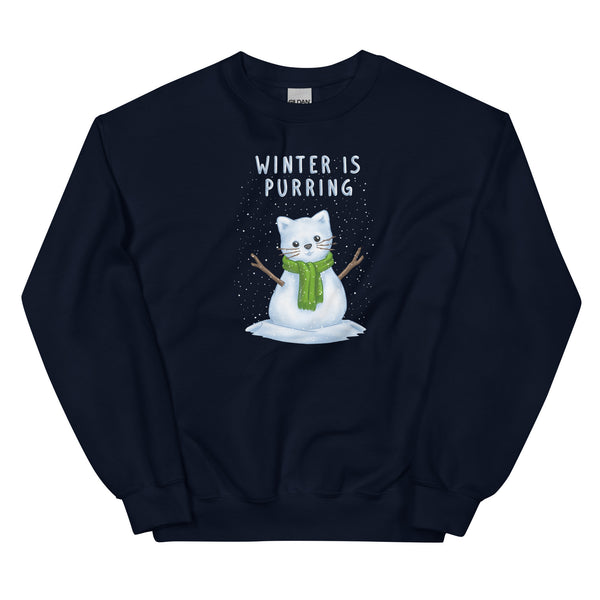 Sweatshirt - Weihnachts-Katze Schnee by Wanderkraehe Navy ein Produkt von SCHIETKRAM