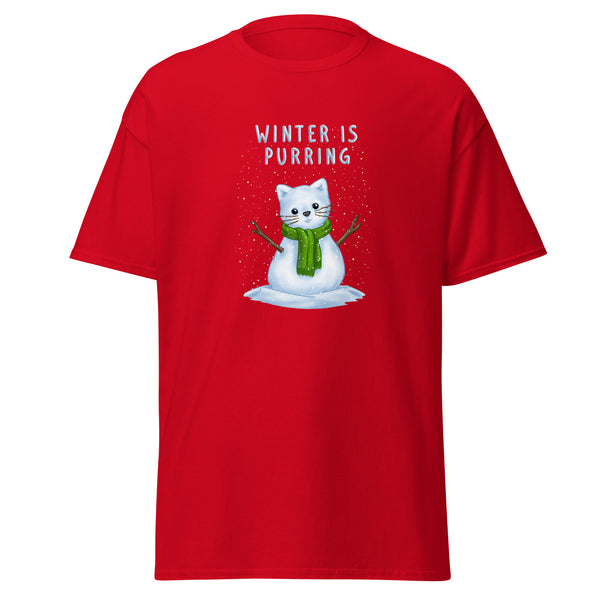 T-Shirt Classic - Weihnachts-Katze Schnee by Wanderkraehe Red ein Produkt von SCHIETKRAM