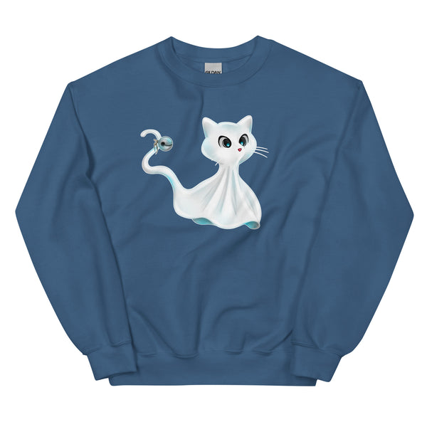 Sweatshirt - Ghost Cat by Wanderkraehe Indigo Blue ein Produkt von SCHIETKRAM