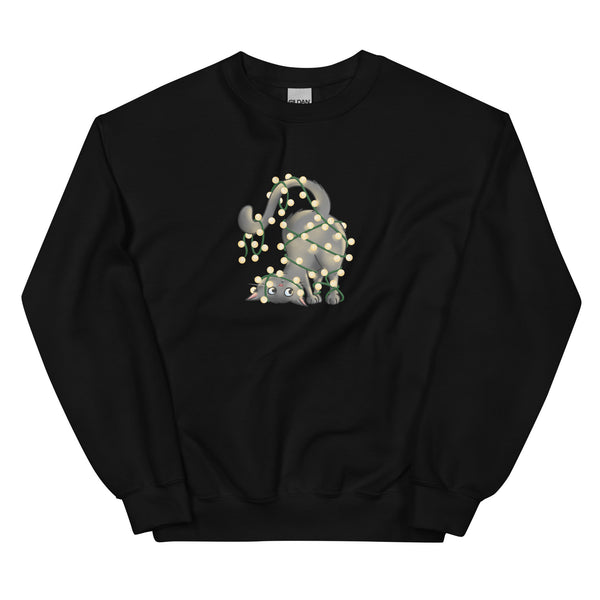Sweatshirt - Weihnachts-Katze Lichterkette by Wanderkraehe Schwarz ein Produkt von SCHIETKRAM