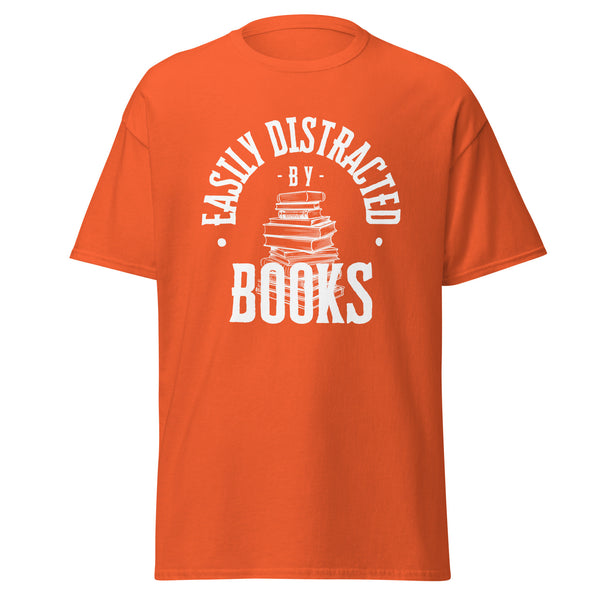 T-Shirt Classic - Easily Distracted by Books white Orange ein Produkt von SCHIETKRAM
