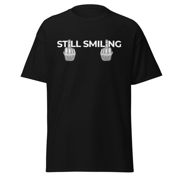 T-Shirt Classic - Still Smiling white Schwarz ein Produkt von SCHIETKRAM