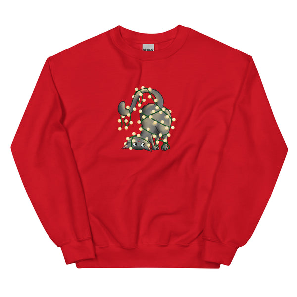 Sweatshirt - Weihnachts-Katze Lichterkette by Wanderkraehe Red ein Produkt von SCHIETKRAM