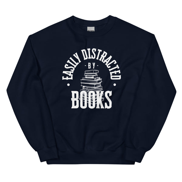Sweatshirt - Easily distracted by Books white Navy ein Produkt von SCHIETKRAM