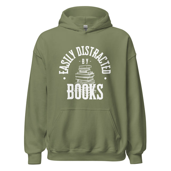 Hoodie Classic - Easily distracted by Books white Military Green ein Produkt von SCHIETKRAM