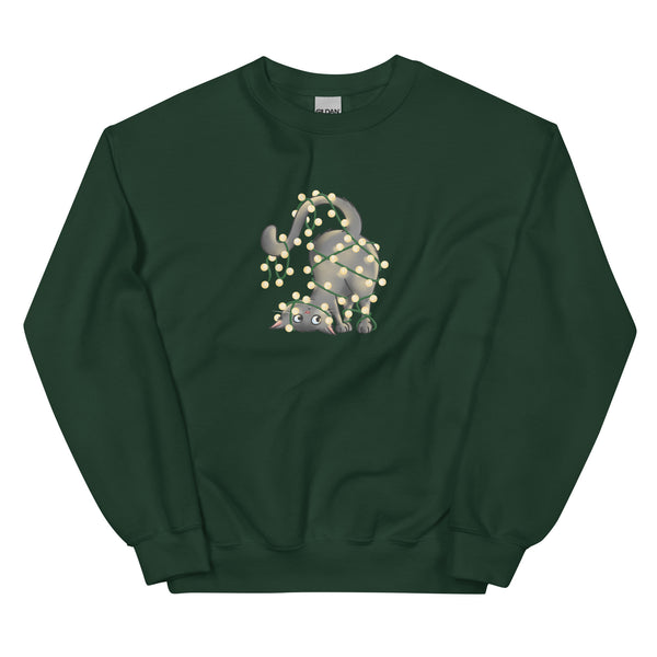 Sweatshirt - Weihnachts-Katze Lichterkette by Wanderkraehe Forest Green ein Produkt von SCHIETKRAM