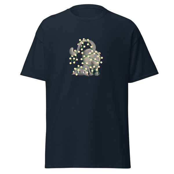 T-Shirt Classic - Weihnachts-Katze Lichterkette by Wanderkraehe Navy ein Produkt von SCHIETKRAM