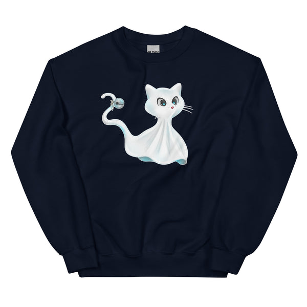 Sweatshirt - Ghost Cat by Wanderkraehe Navy ein Produkt von SCHIETKRAM