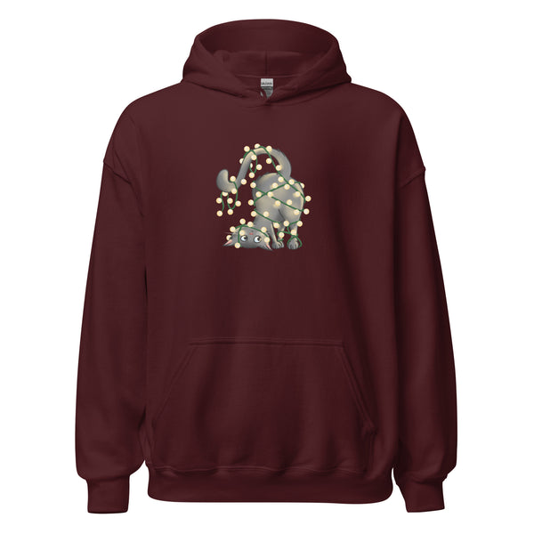 Hoodie Classic - Weihnachts-Katze Lichterkette by Wanderkraehe Maroon ein Produkt von SCHIETKRAM