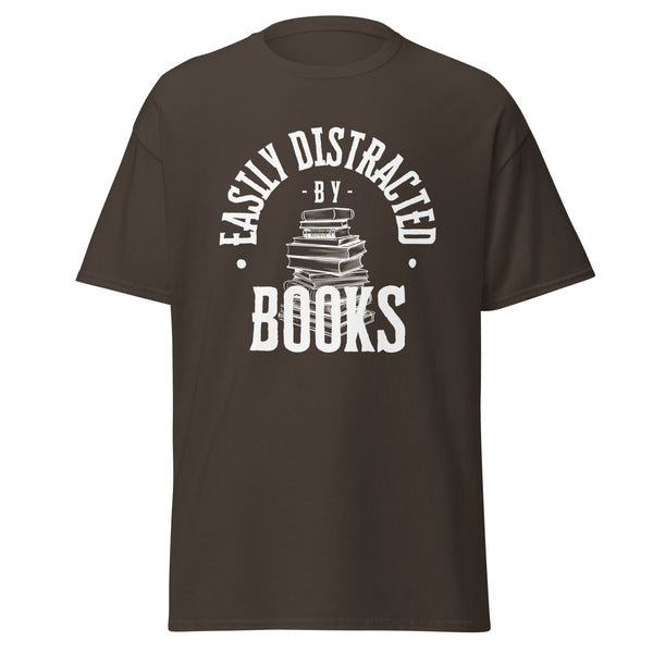 T-Shirt Classic - Easily Distracted by Books white Dark Chocolate ein Produkt von SCHIETKRAM