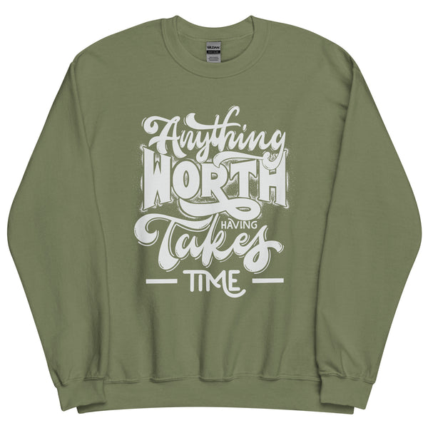 Sweatshirt - Anything Worth Having white Military Green ein Produkt von SCHIETKRAM