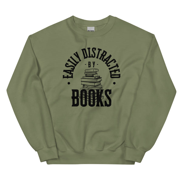 Sweatshirt - Easily distracted by Books black Military Green ein Produkt von SCHIETKRAM