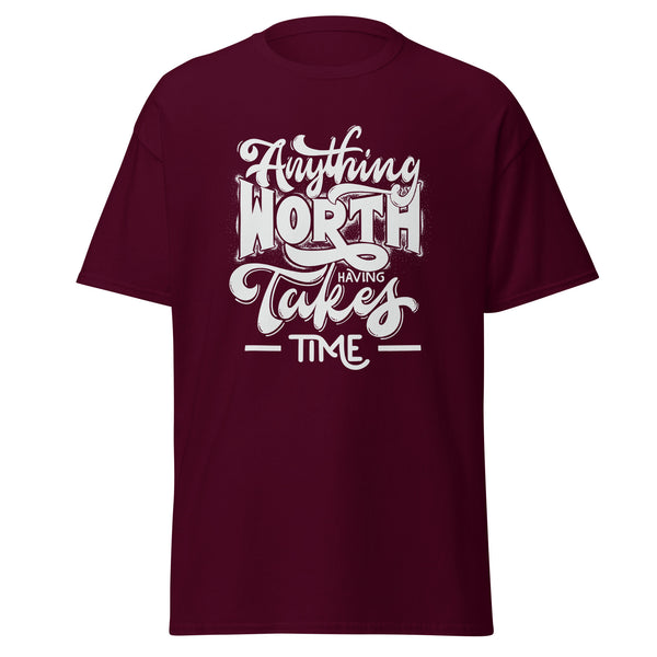 T-Shirt Classic - Anything worth having white Maroon ein Produkt von SCHIETKRAM