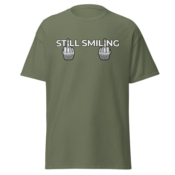 T-Shirt Classic - Still Smiling white Military Green ein Produkt von SCHIETKRAM
