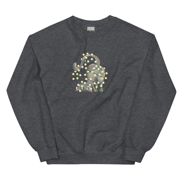 Sweatshirt - Weihnachts-Katze Lichterkette by Wanderkraehe Dark Heather ein Produkt von SCHIETKRAM