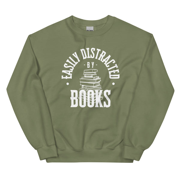 Sweatshirt - Easily distracted by Books white Military Green ein Produkt von SCHIETKRAM