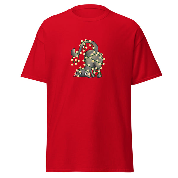 T-Shirt Classic - Weihnachts-Katze Lichterkette by Wanderkraehe Red ein Produkt von SCHIETKRAM