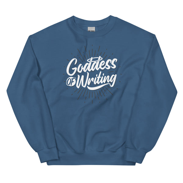 Sweatshirt - Goddess of Writing white Indigo Blue ein Produkt von SCHIETKRAM