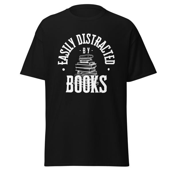 T-Shirt Classic - Easily Distracted by Books white Schwarz ein Produkt von SCHIETKRAM
