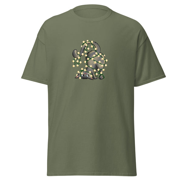 T-Shirt Classic - Weihnachts-Katze Lichterkette by Wanderkraehe Military Green ein Produkt von SCHIETKRAM
