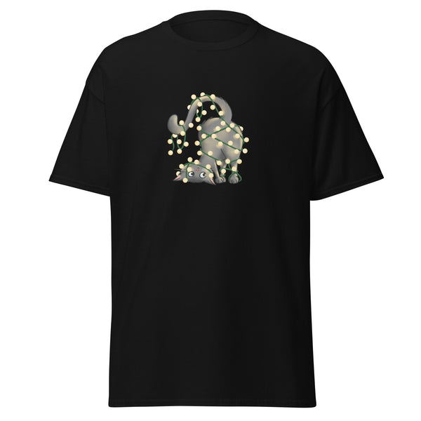 T-Shirt Classic - Weihnachts-Katze Lichterkette by Wanderkraehe Schwarz ein Produkt von SCHIETKRAM