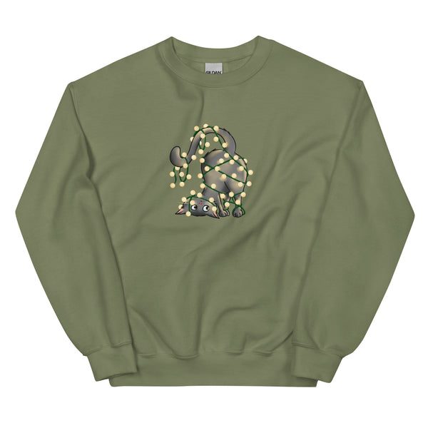 Sweatshirt - Weihnachts-Katze Lichterkette by Wanderkraehe Military Green ein Produkt von SCHIETKRAM