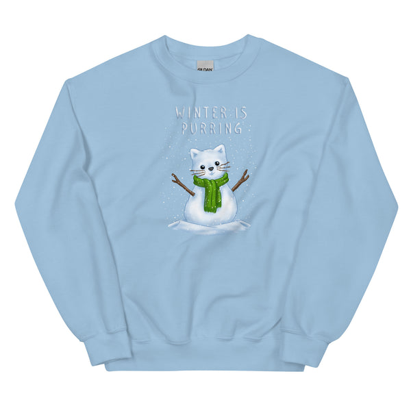 Sweatshirt - Weihnachts-Katze Schnee by Wanderkraehe Light Blue ein Produkt von SCHIETKRAM