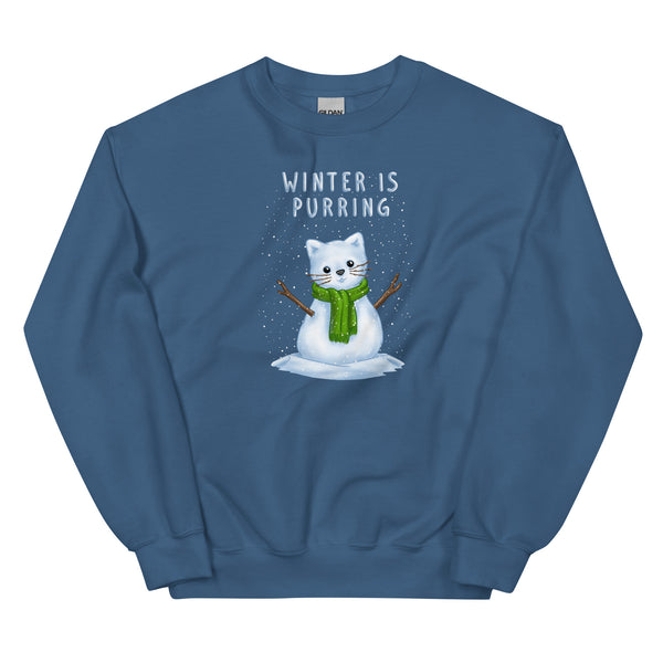 Sweatshirt - Weihnachts-Katze Schnee by Wanderkraehe Indigo Blue ein Produkt von SCHIETKRAM