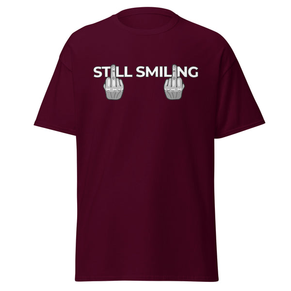 T-Shirt Classic - Still Smiling white Maroon ein Produkt von SCHIETKRAM
