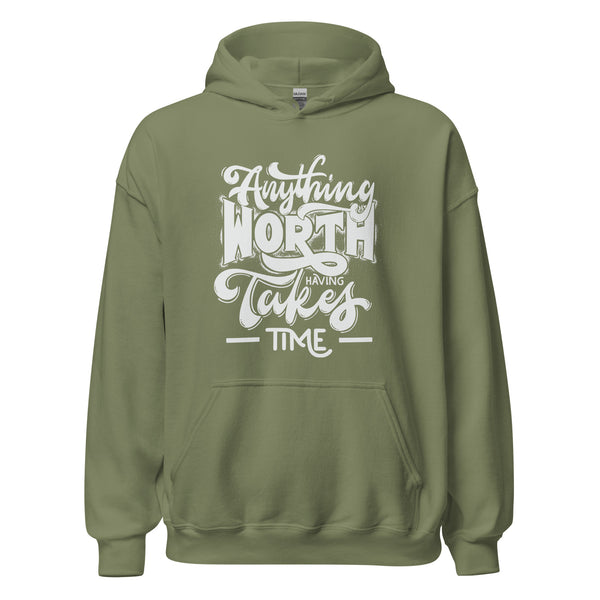 Hoodie Classic - Anything worth having white Military Green ein Produkt von SCHIETKRAM