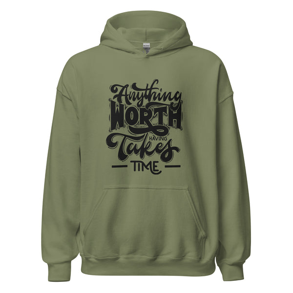 Hoodie Classic - Anything worth having black Military Green ein Produkt von SCHIETKRAM