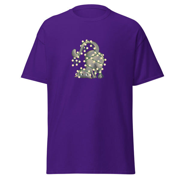 T-Shirt Classic - Weihnachts-Katze Lichterkette by Wanderkraehe Purple ein Produkt von SCHIETKRAM