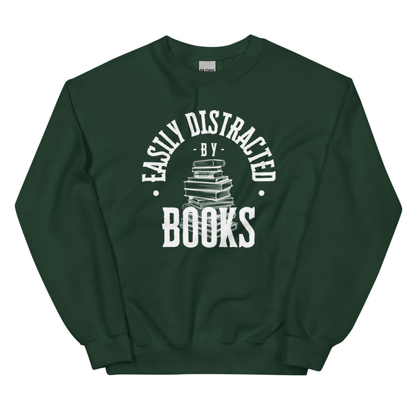 Sweatshirt - Easily distracted by Books white Forest Green ein Produkt von SCHIETKRAM