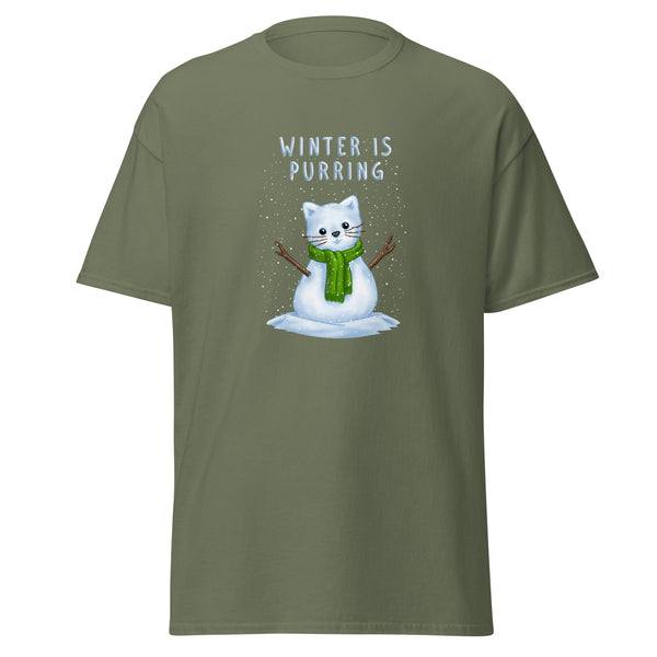 T-Shirt Classic - Weihnachts-Katze Schnee by Wanderkraehe Military Green ein Produkt von SCHIETKRAM