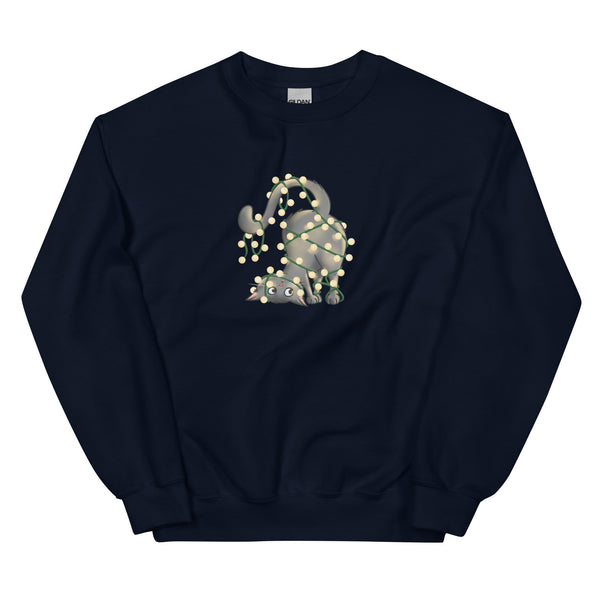 Sweatshirt - Weihnachts-Katze Lichterkette by Wanderkraehe Navy ein Produkt von SCHIETKRAM