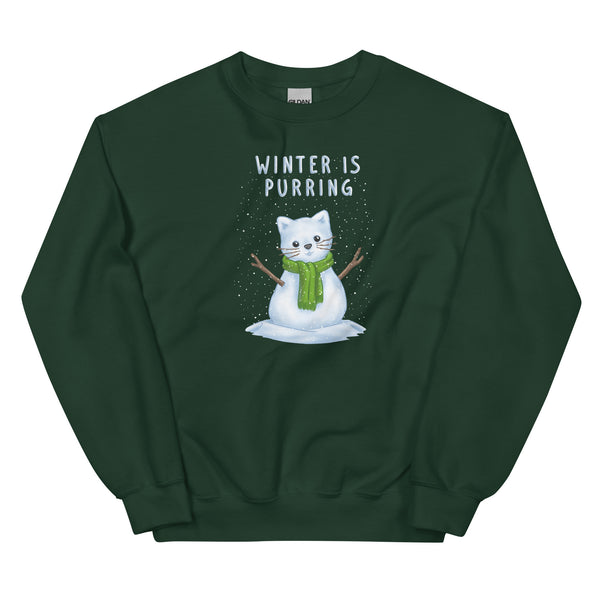 Sweatshirt - Weihnachts-Katze Schnee by Wanderkraehe Forest Green ein Produkt von SCHIETKRAM